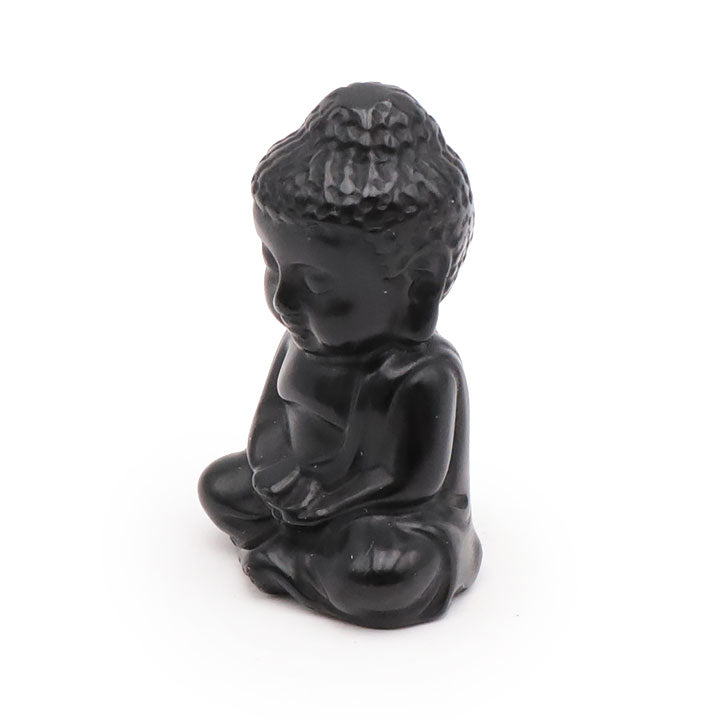 petite statue bouddha en pierre d'obsidienne