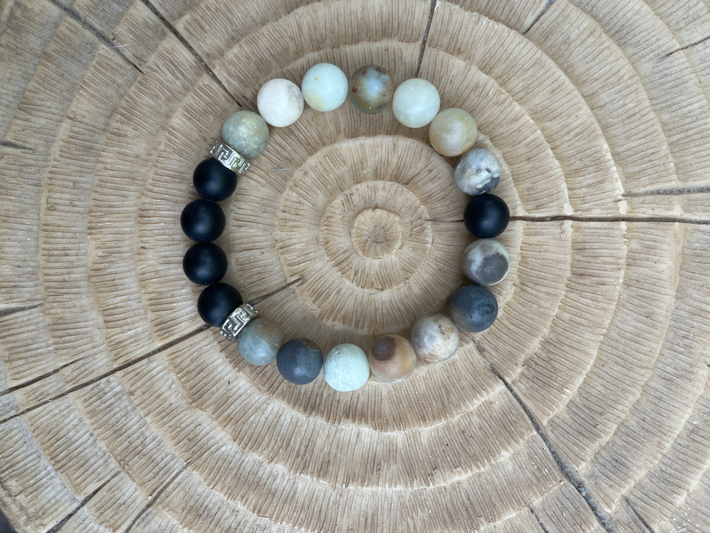 Bracelet en pierres naturelles d'amazonite et d'onyx