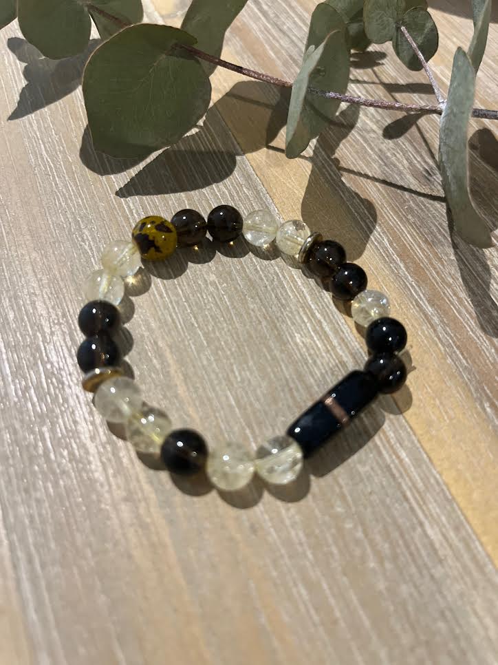 bracelet look bohème en pierres naturelles de quartz fumé et de citrine