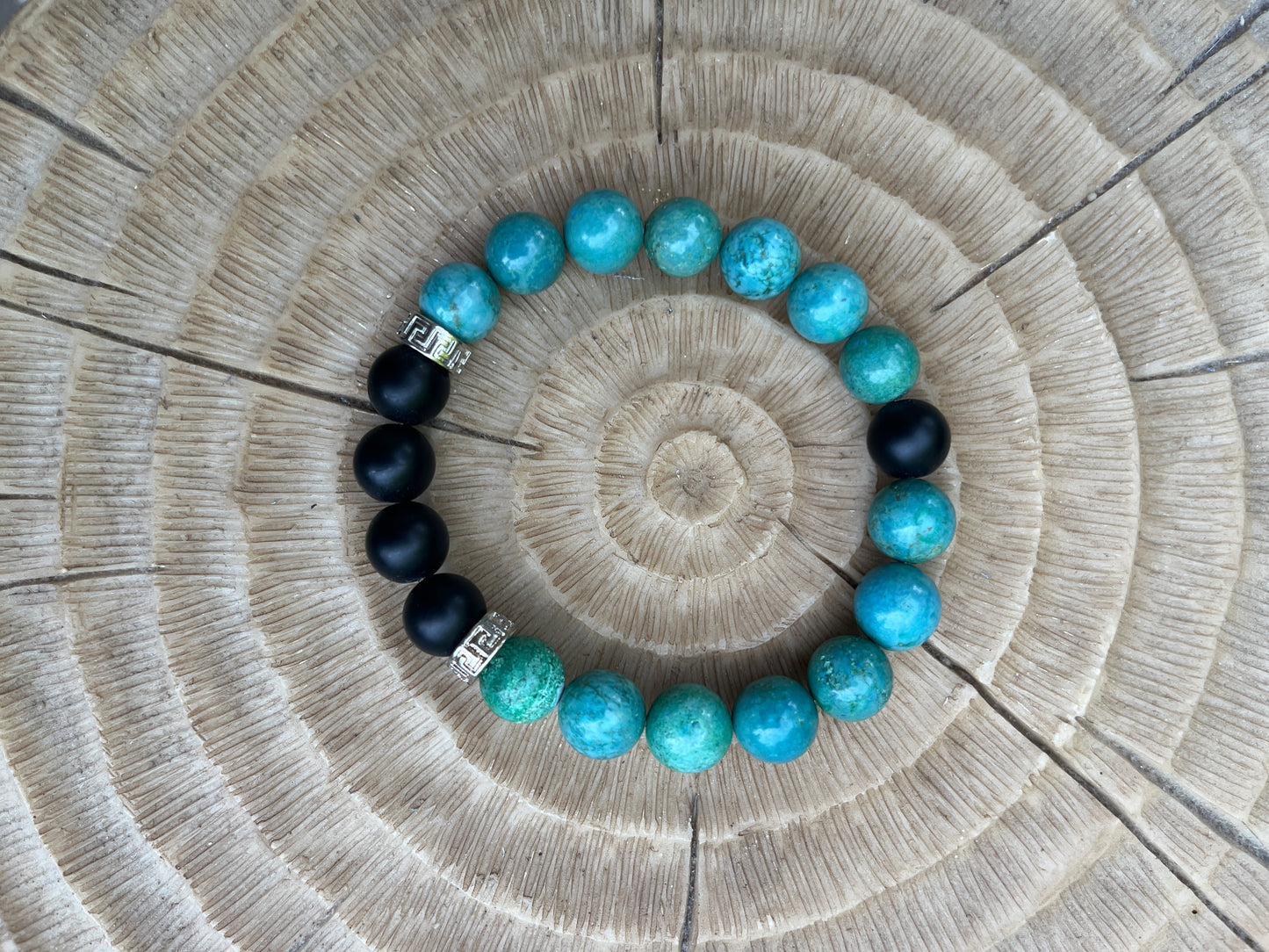 bracelet en pierres naturelles d'émeraude et d'onyx