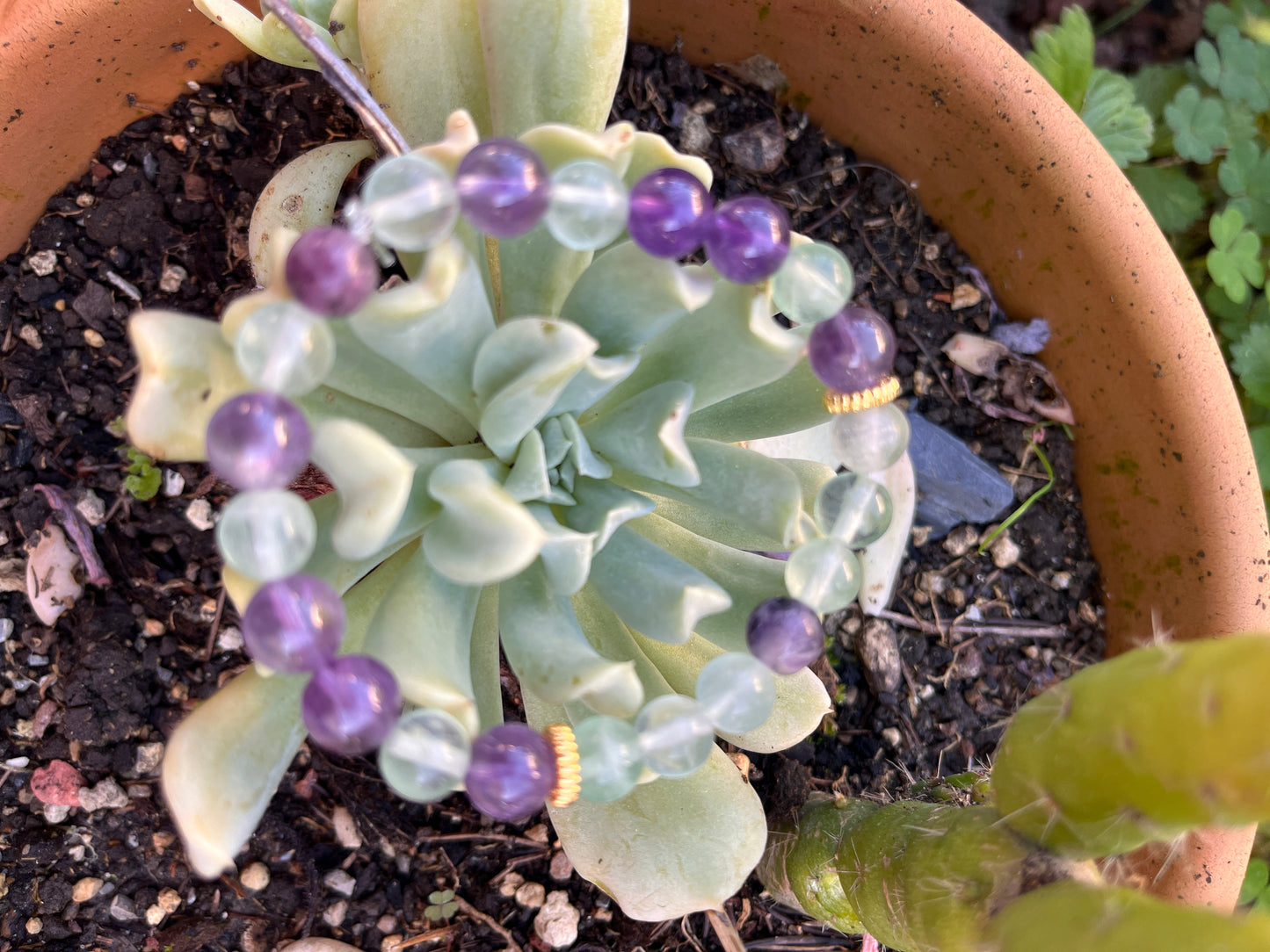 bracelet en pierres naturelles de fluorine et d'améthyste