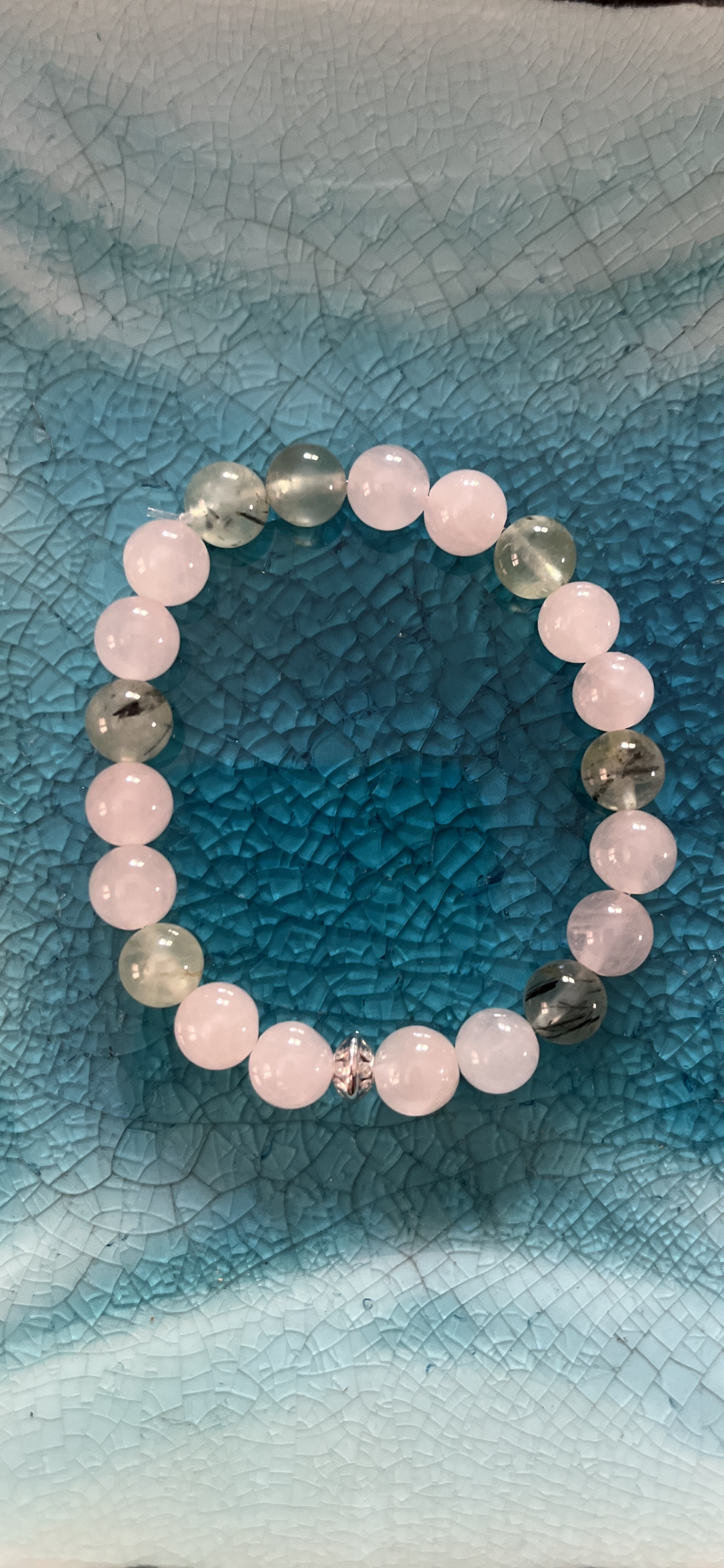 bracelet en pierres naturelles de quartz rose et de prehnite