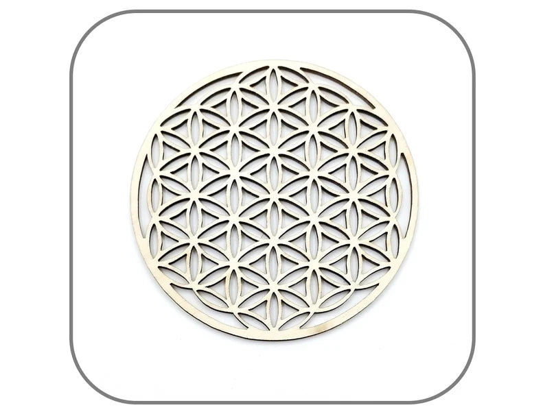 support en bois motif fleur de vie