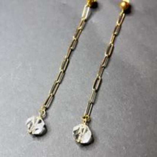boucles d'oreilles pendantes doré et boule de pampilles de lustre