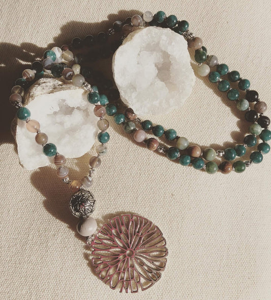 Mala Tibétain Fait Main en Jade et Agate – Libérez Votre Conscience.